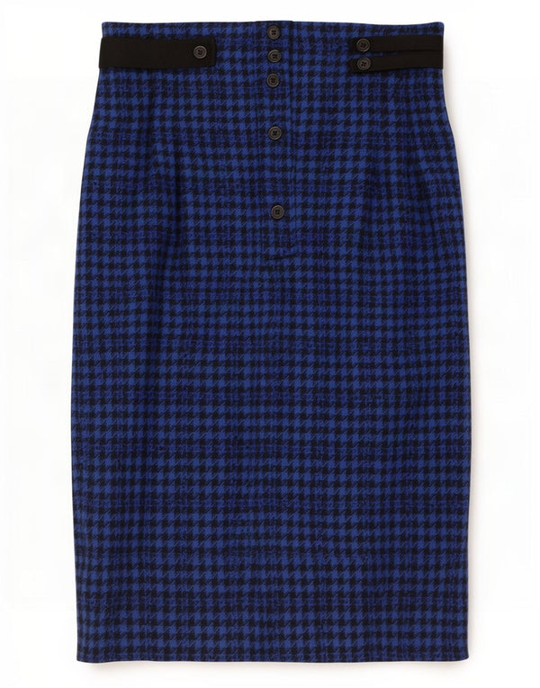 Vintage Damen Midirock IT 42 Medium W28 Blaue Hahnentrittwolle