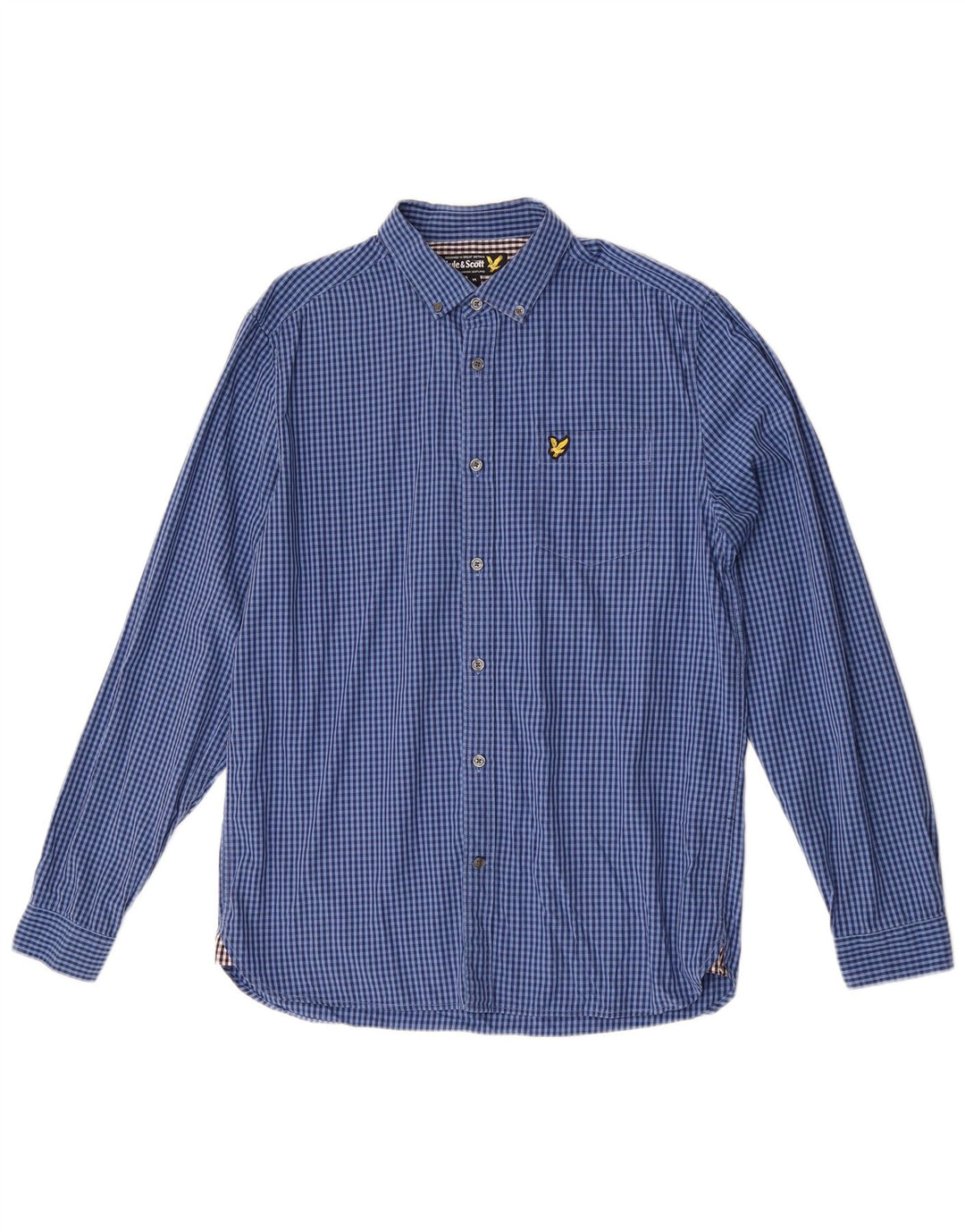 Lyle & Scott Herrenhemd aus mittelblauer Gingham-Baumwolle