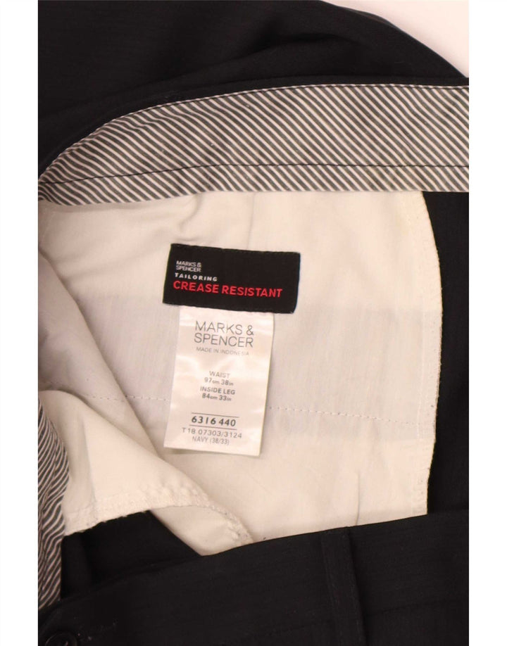 Gerade Herren-Anzughose von Marks & Spencer, W38, L33, marineblaues Polyester