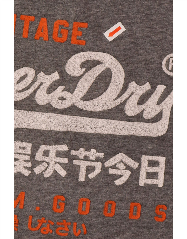 SUPERDRY Grafisches T-Shirt-Oberteil für Herren, groß, graue Farbblock-Baumwolle