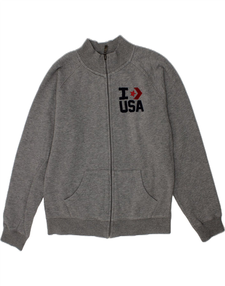 CONVERSE Boys Graphic Tracksuit Top Jacket 11-12 Years Grey Cotton Vintage Converse and Second-Hand Converse from Messina Hembry 