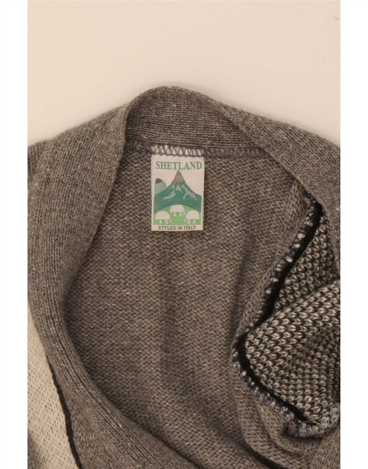 Shetland-Herren-Strickjacke aus mittelgrauer, geometrischer Wolle