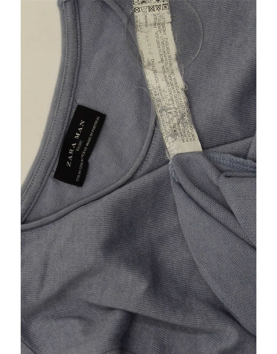 Zara Herren-Pullover mit Rundhalsausschnitt, mittelblaue Baumwolle