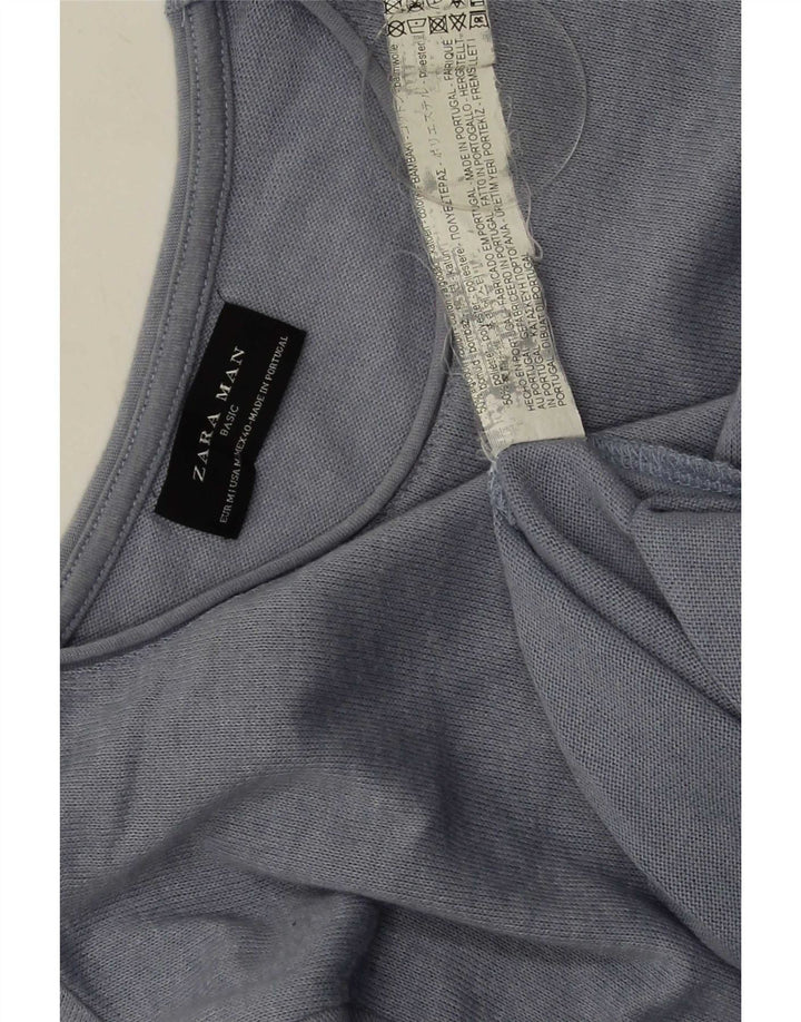 Zara Herren-Pullover mit Rundhalsausschnitt, mittelblaue Baumwolle