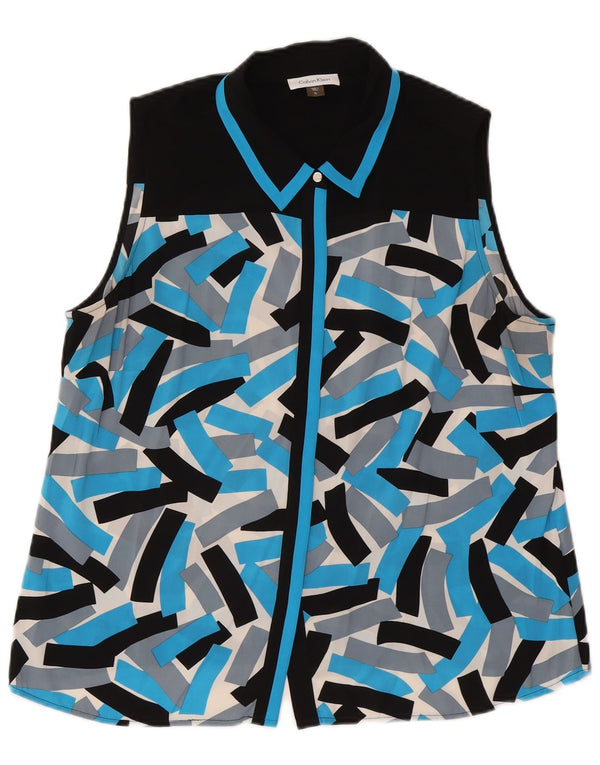 Calvin Klein Damen ärmellose Hemdbluse UK 18 XL blau geometrisch