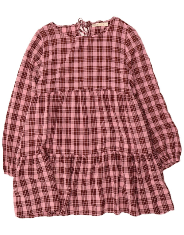 Oasis Langarm-Stufenkleid für Damen, Größe 46, groß, rosa kariert, Polyester