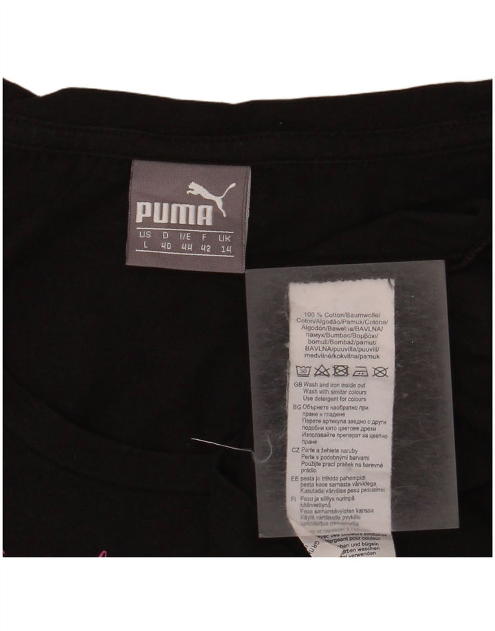PUMA Damen Graphic T-Shirt Top UK 14 Medium Schwarz Baumwolle