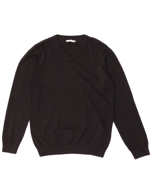 MARKS & SPENCER Jungen-Pullover mit V-Ausschnitt, 14–15 Jahre, schwarze Baumwolle