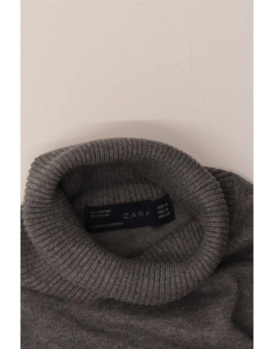 Zara Damen Rollkragenpullover, UK 14, mittelgraue Baumwolle