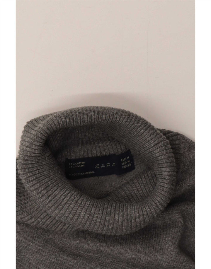 Zara Damen Rollkragenpullover, UK 14, mittelgraue Baumwolle