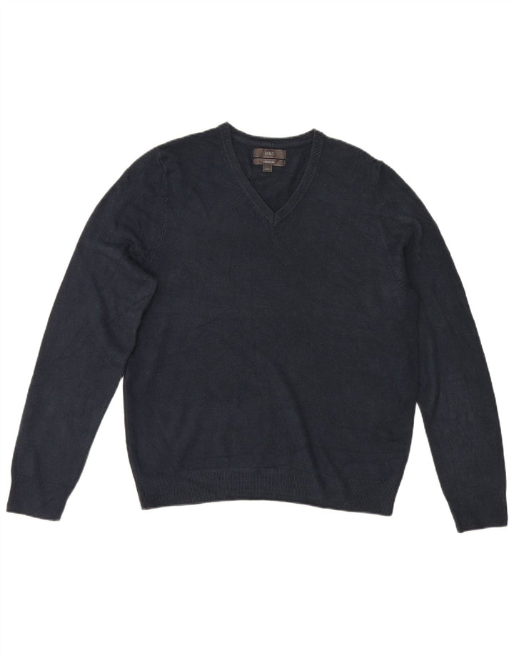 Marks & Spencer Herren-Pullover mit V-Ausschnitt, groß, Marineblau, Acryl