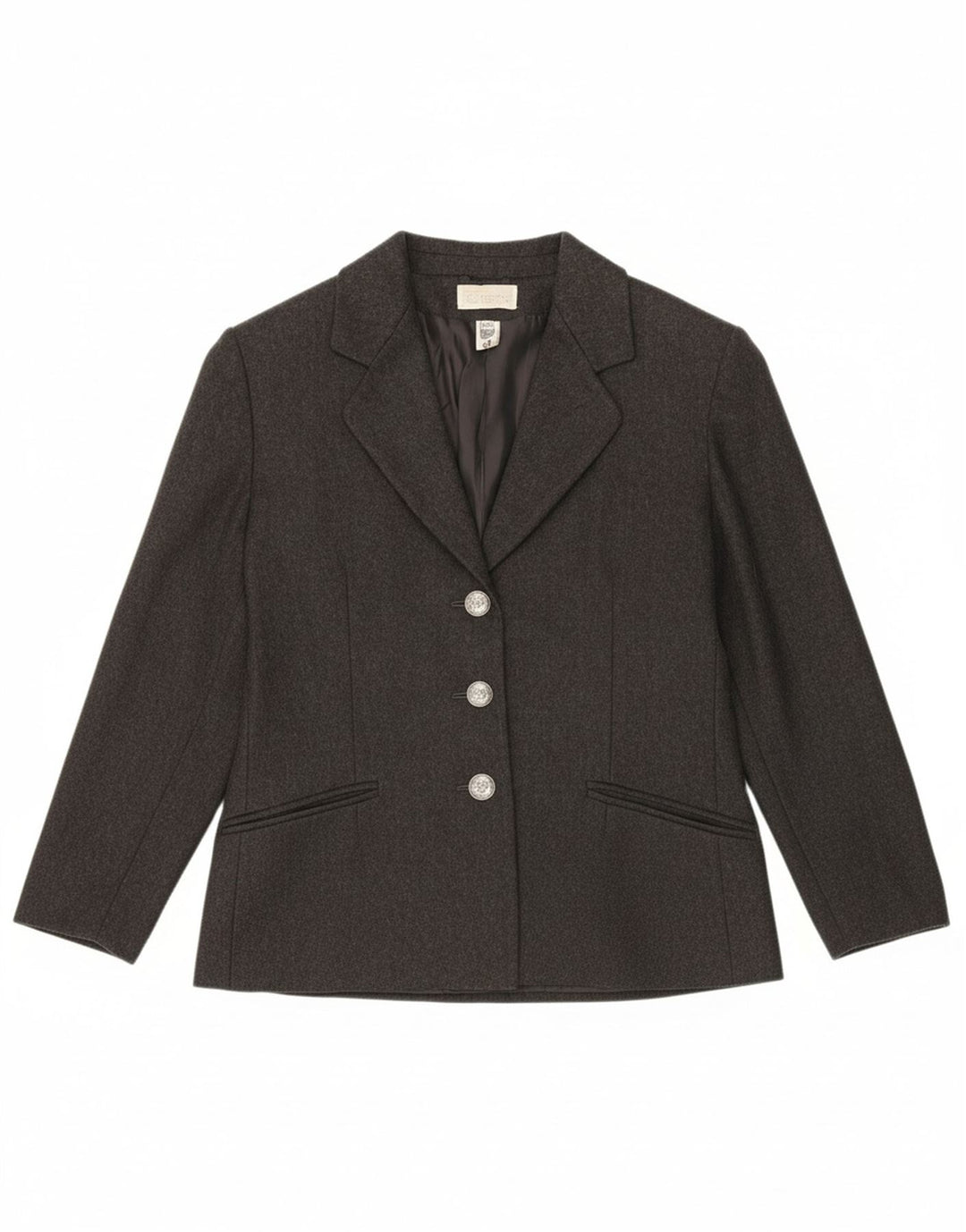 VINTAGE Womens 3 Button Blazer Jacket IT 44 Medium Grey Wool