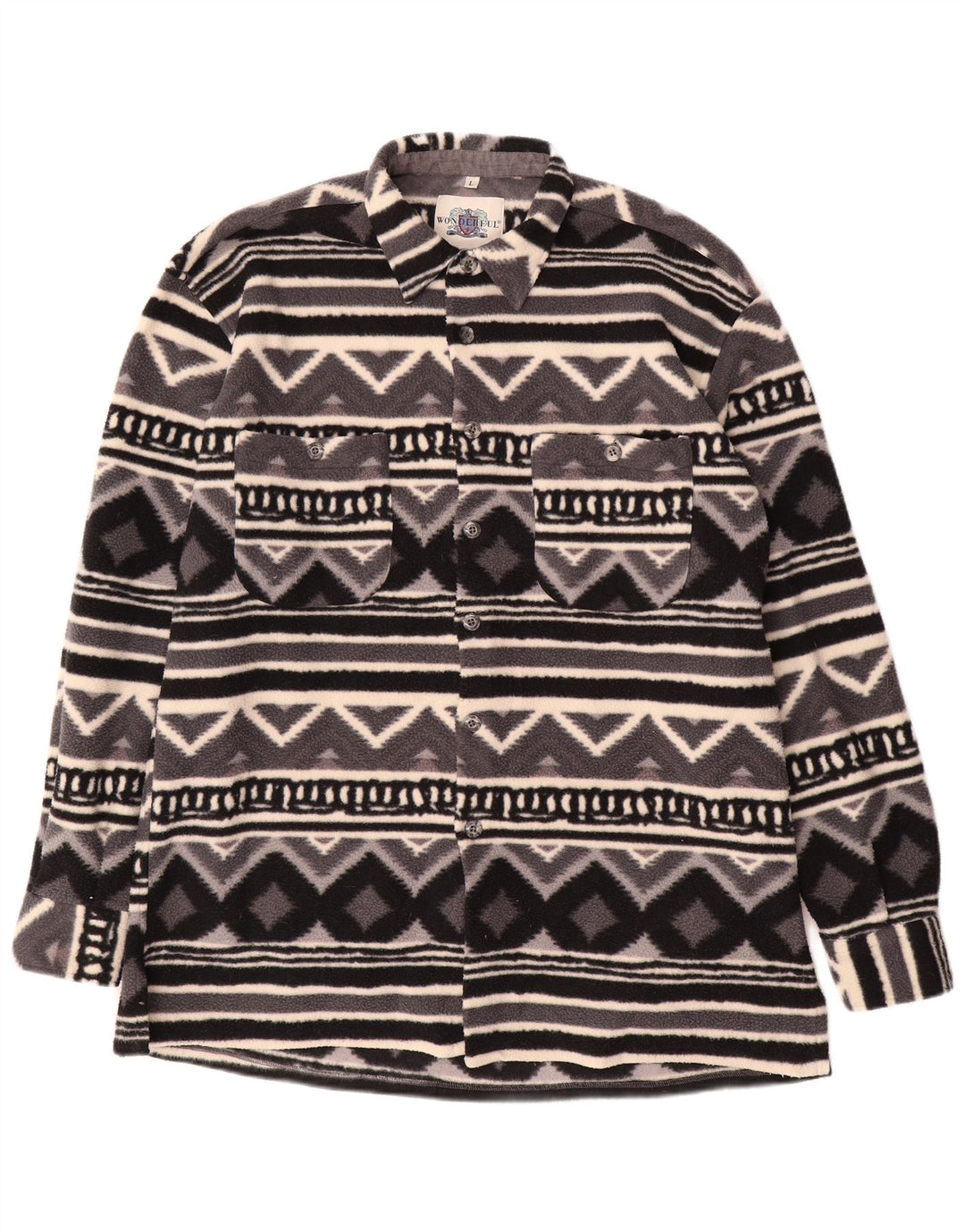 Vintage Herren Overshirt Fleece Shirt Groß Grau Geometrisch