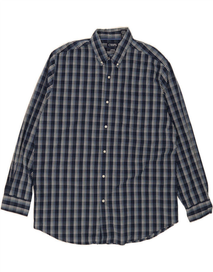 CHAPS Mens Tall Shirt 2XL Navy Blue Check Cotton Vintage Chaps and Second-Hand Chaps from Messina Hembry 
