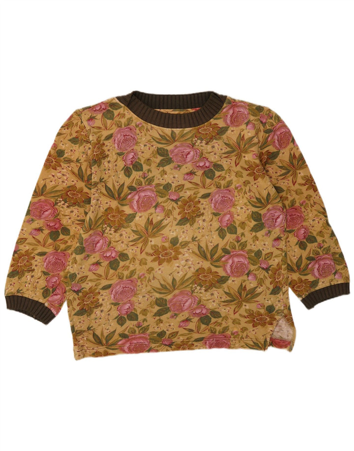 Vintage Damen Sweatshirt Pullover IT 44 Mittelgelbe geblümte Baumwolle