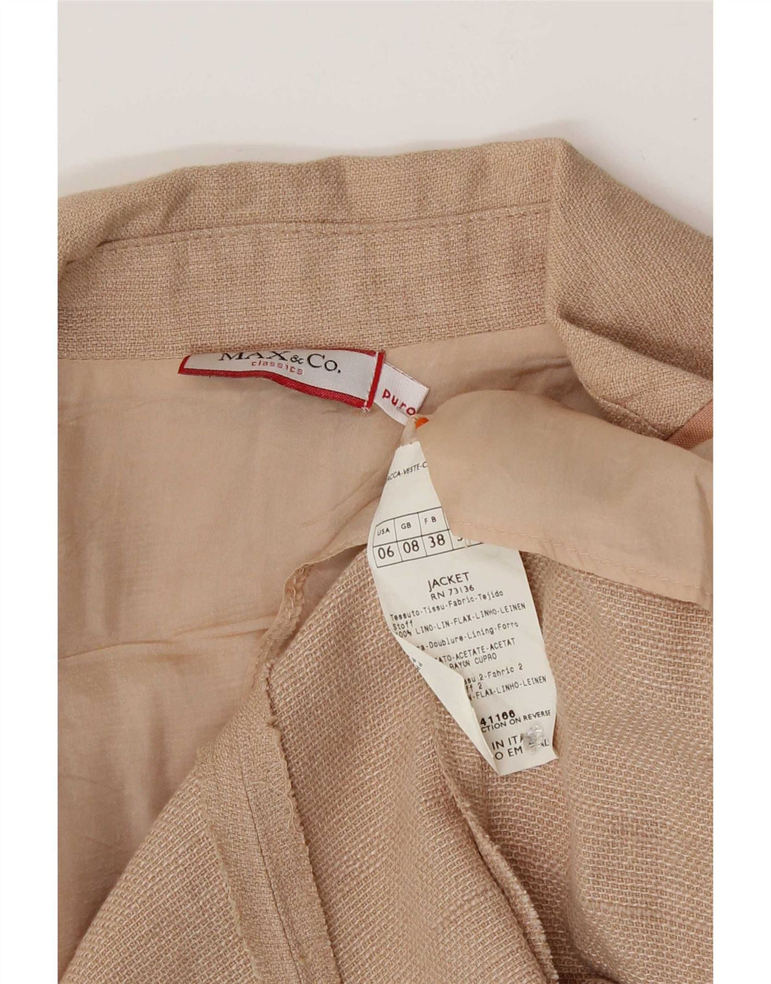 Max & Co. Damen-Blazerjacke mit 3 Knöpfen, Gr. 8, klein, rosa Leinen