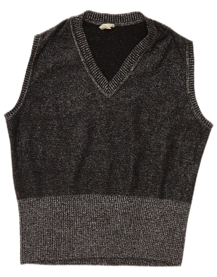 Vintage Damen Weste Tank Top IT 44 Mittelgrau geflecktes Polyacryl