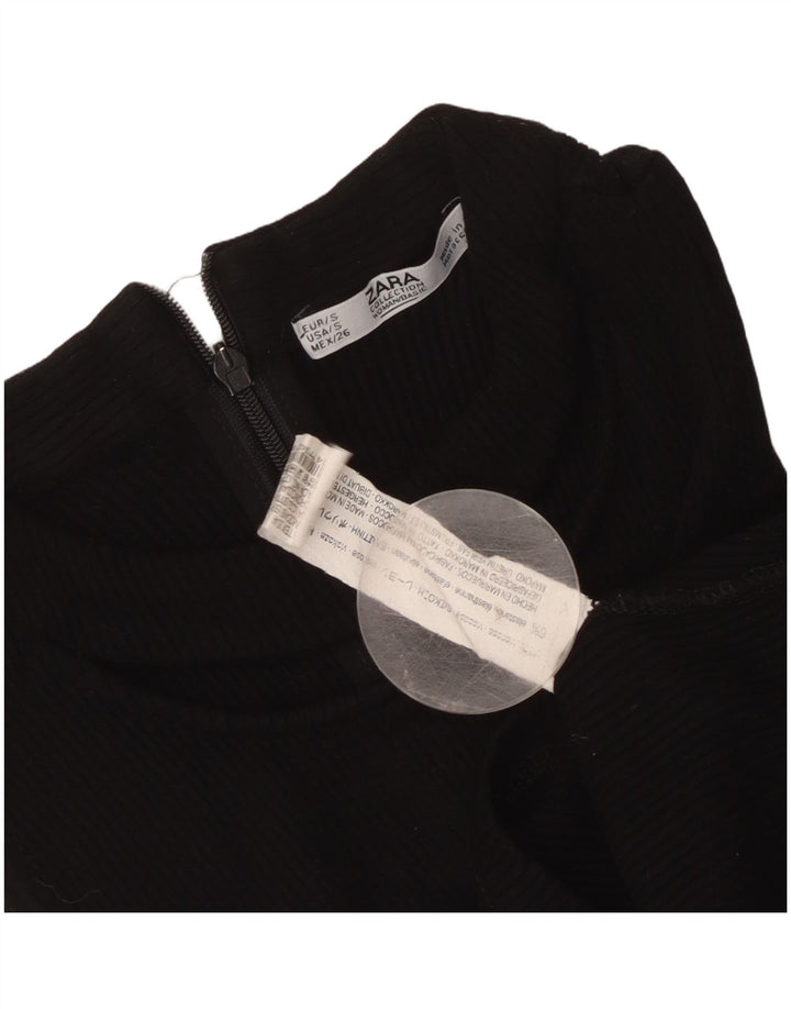 Zara Damen Ärmelloses Crop Top UK 8 Small Schwarze Viskose