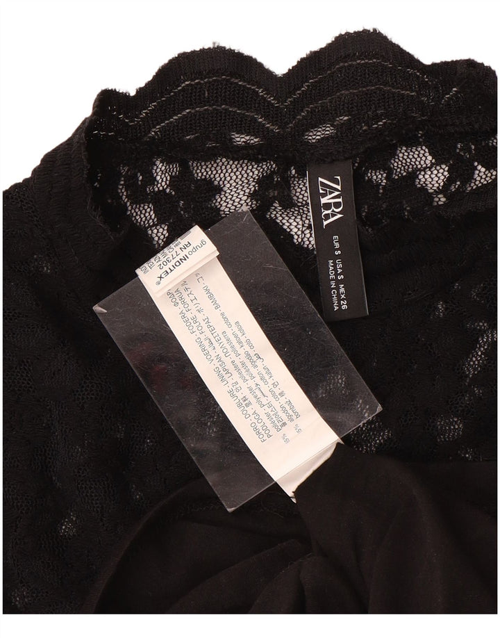 Zara Spitzenblusenoberteil für Damen, Größe S, Größe S, Schwarz, Blumenmuster, Polyester