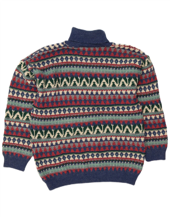 Vintage Herren-Pullover mit Rollkragen, groß, mehrfarbig, Fair-Isle-Wolle