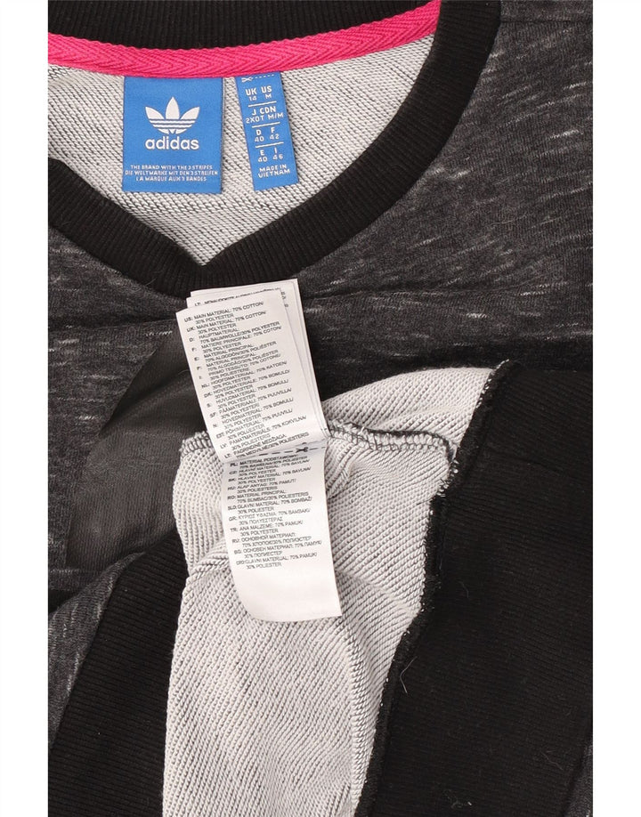 Adidas Damen Graphic Sweatshirt Pullover UK 14 Mittelgrau gefleckte Baumwolle