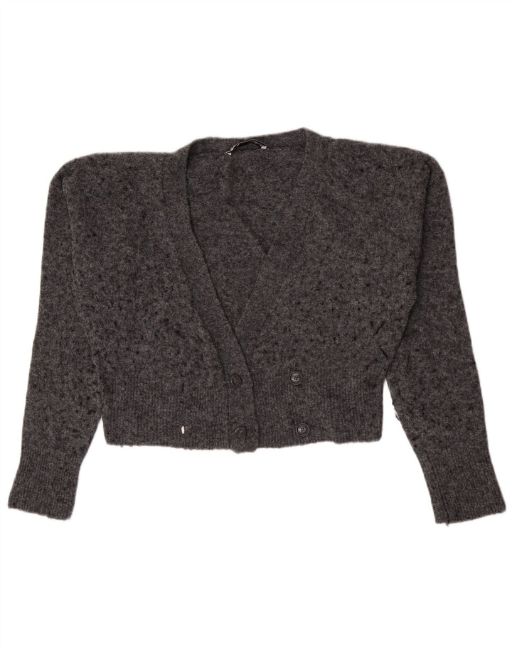 Zara Damen Crop Cardigan Pullover UK 14 Mittelgrau meliert