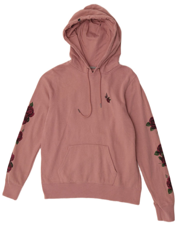 Volcom Damen Kapuzenpullover UK 14 Mittelrosa geblümte Baumwolle