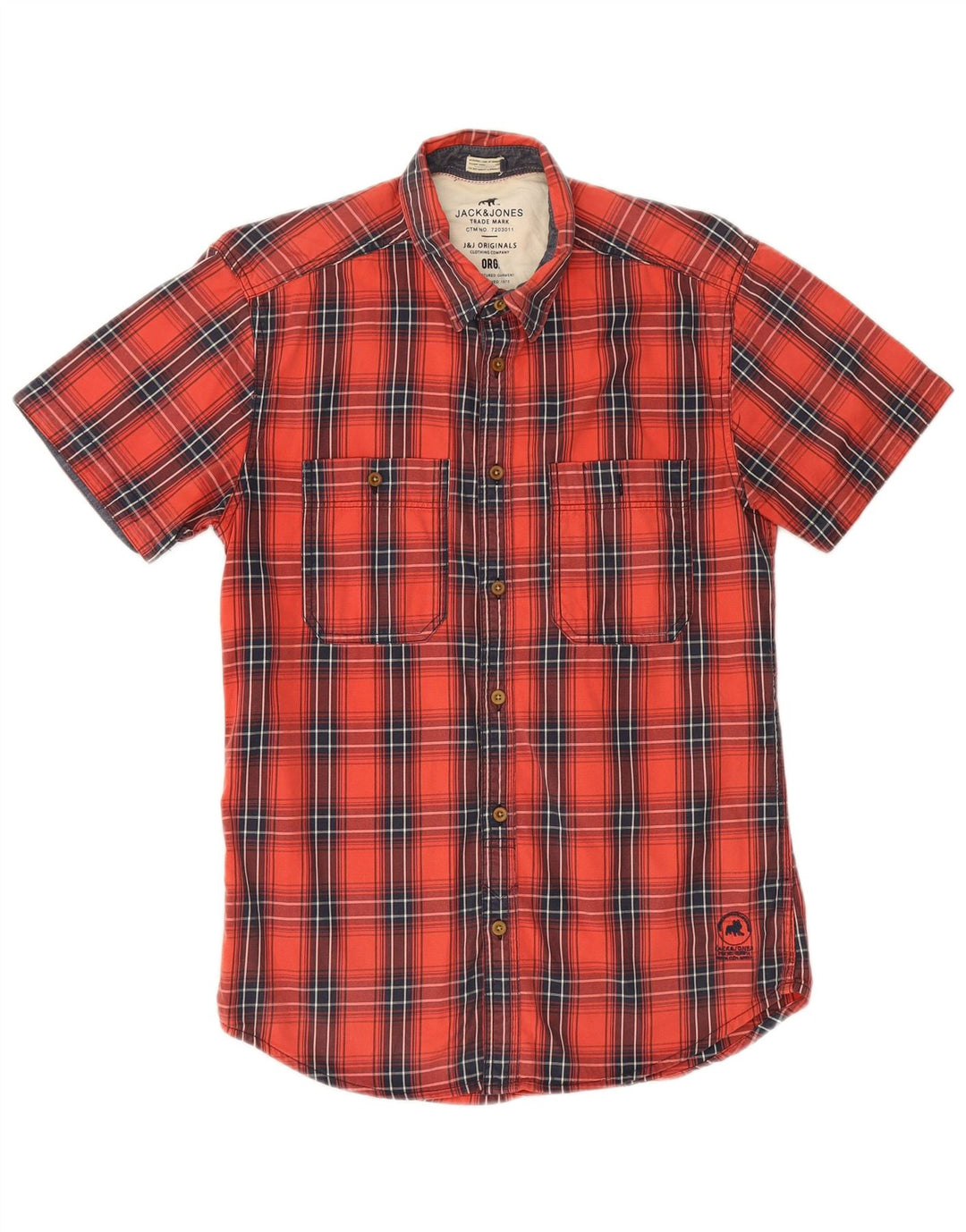 Jack & Jones Herren-Kurzarmhemd aus mittelroter Karo-Baumwolle
