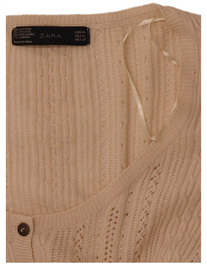 ZARA Damen-Cardigan-Pullover UK 12 Mittelbeige Baumwolle