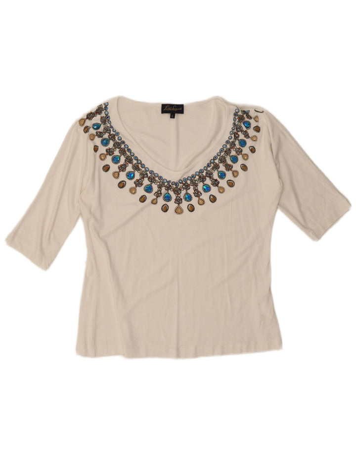 Luisa Spagnoli Damen Bluse Top UK 14 Große weiße Viskose
