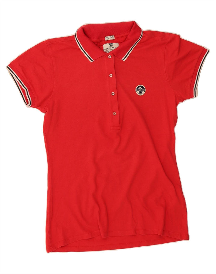 NORTH SAILS Damen Poloshirt UK 14 Große rote Baumwolle