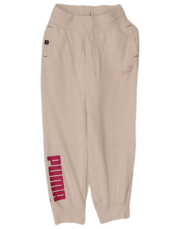 Puma Damen-Trainingsanzug mit Grafik, Jogginghose, UK 10, Größe S, weiß, Baumwolle