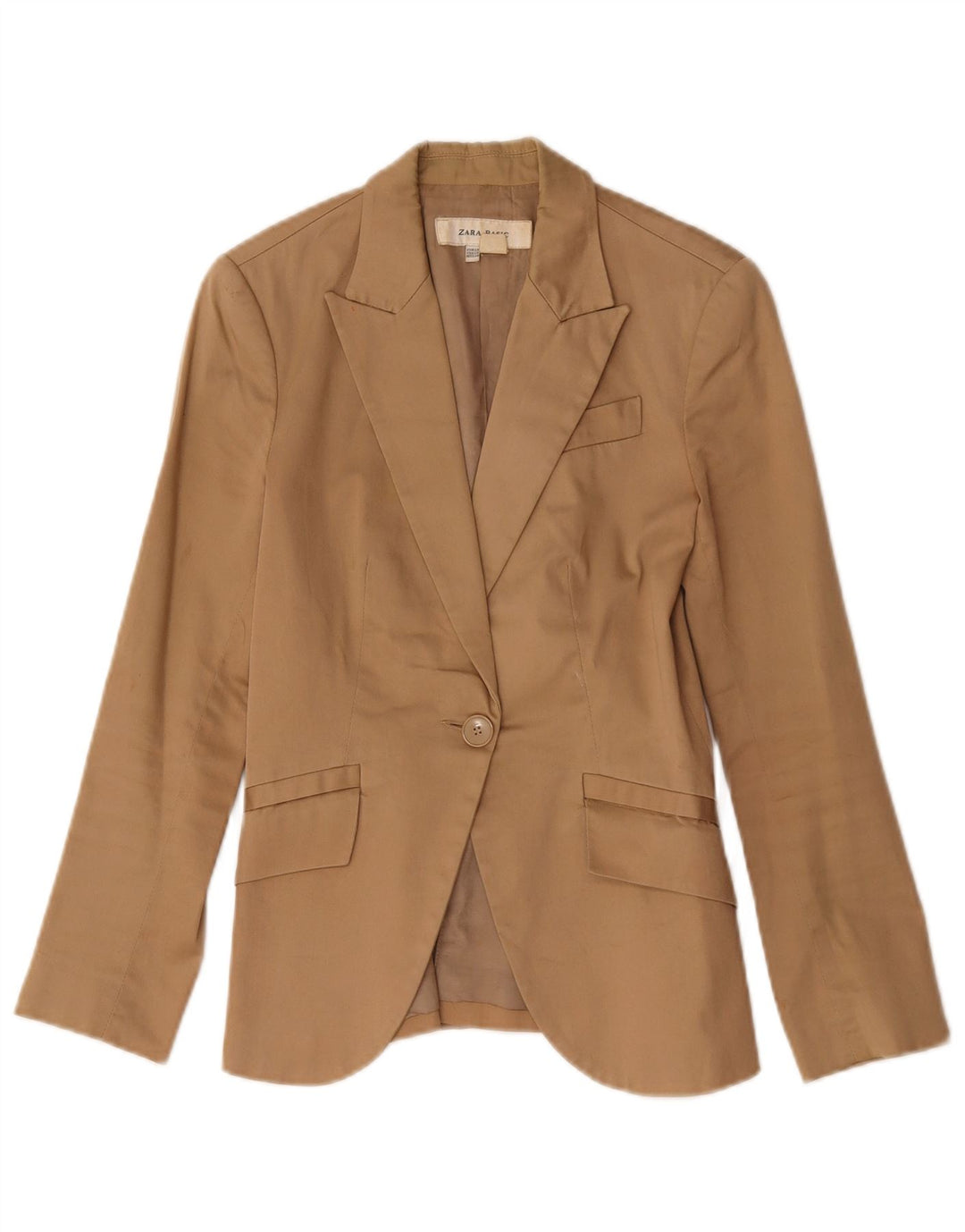 Zara Damen 1-Knopf-Blazerjacke UK 6 XS Braune Baumwolle