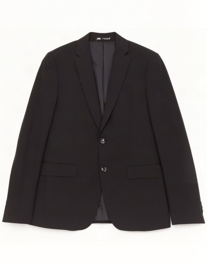 Zara Herren 2-Knopf-Blazerjacke EU 48 Mittelschwarzes Polyester