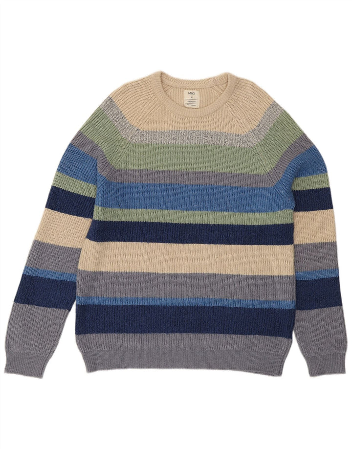 Marks & Spencer Herren-Pullover mit Rundhalsausschnitt, mittelgroß, mehrfarbig gestreift