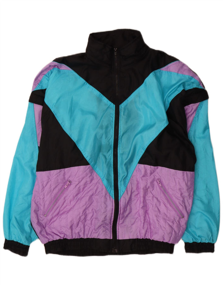 Vintage Herren-Trainingsanzug-Top-Jacke XL, mehrfarbiges Colourblock-Polyamid