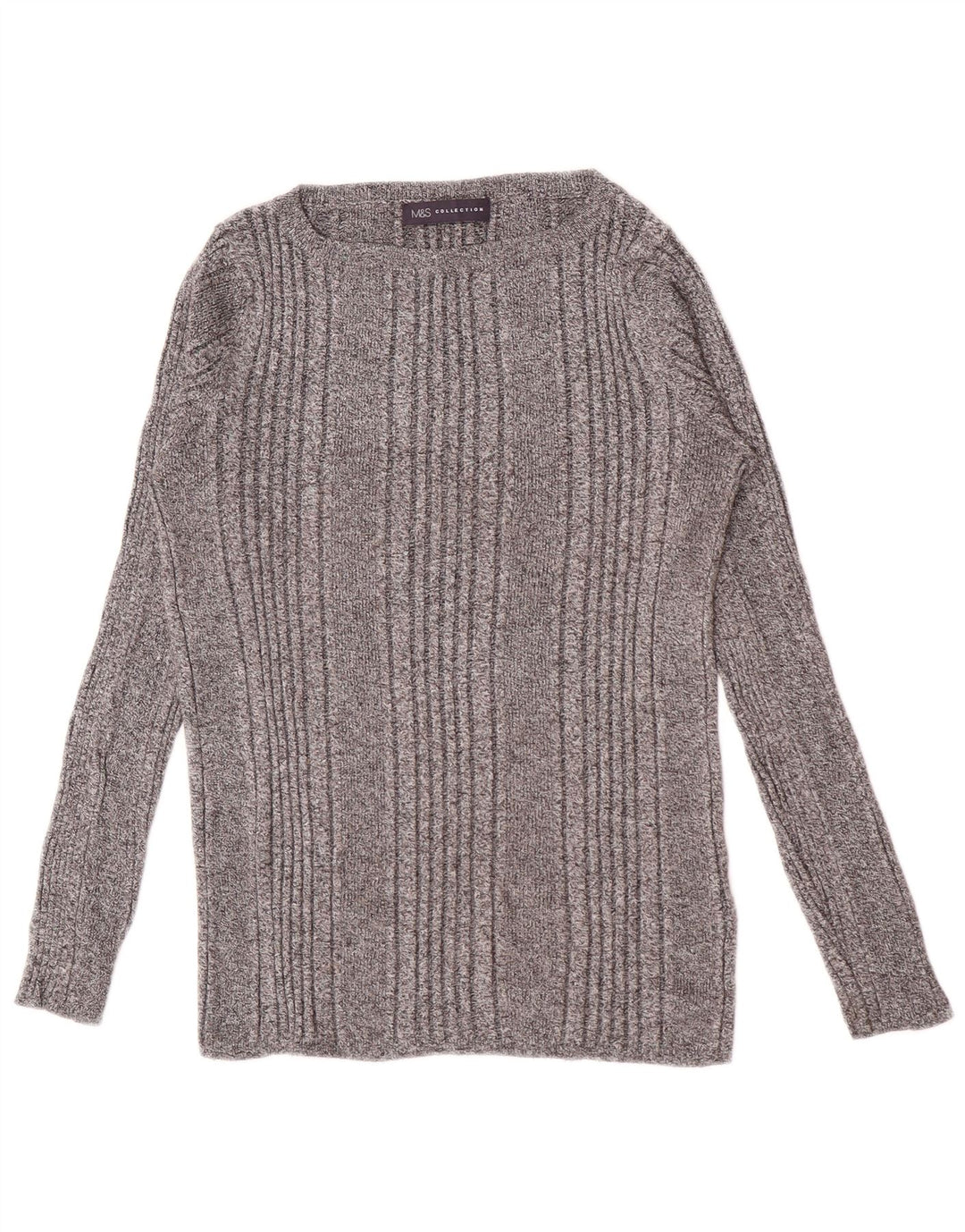 Marks & Spencer Damen Top Langarm UK 14 Mittelgrau gestreifte Viskose