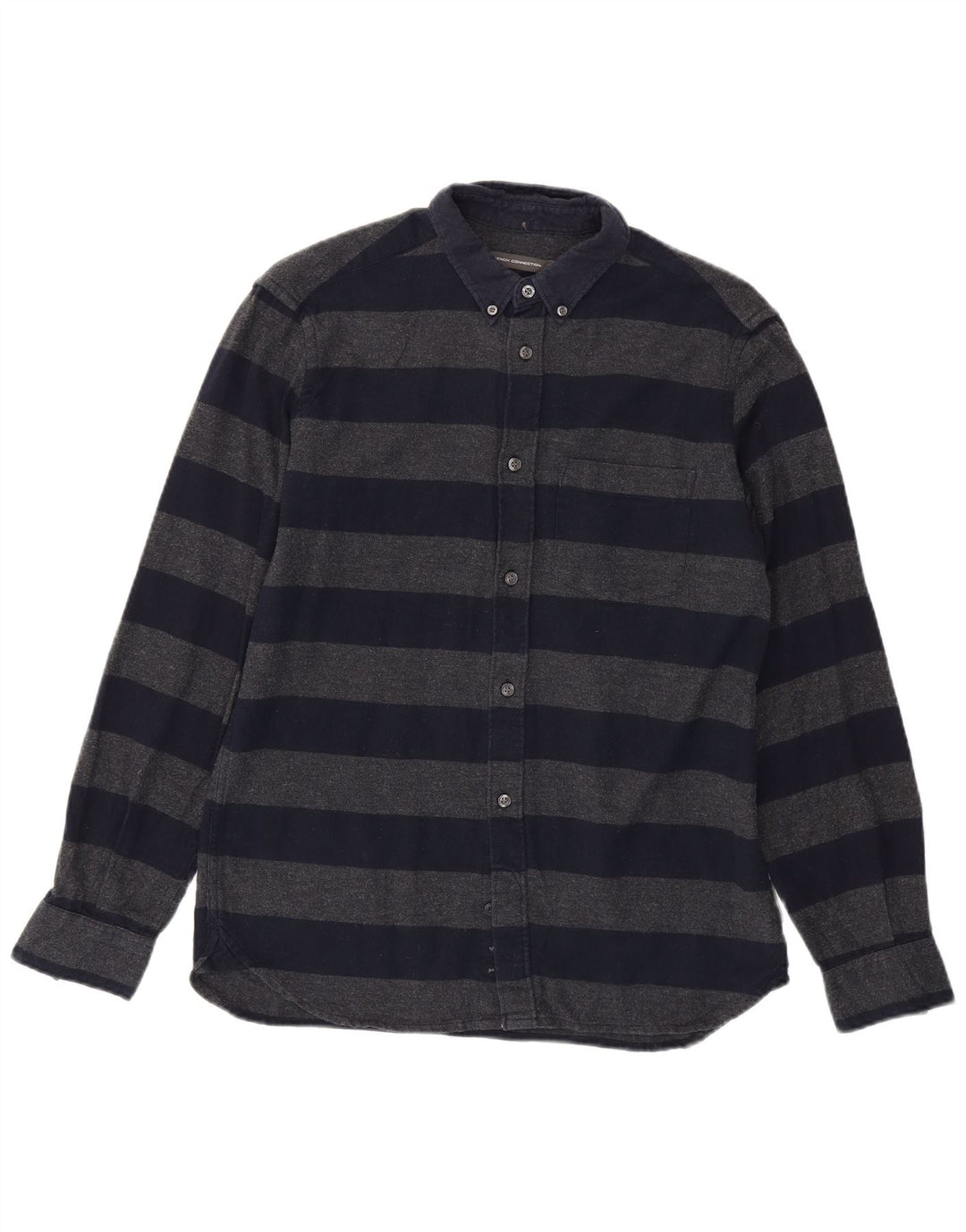 French Connection Herren-Flanellhemd aus mittelblauer, gestreifter Baumwolle