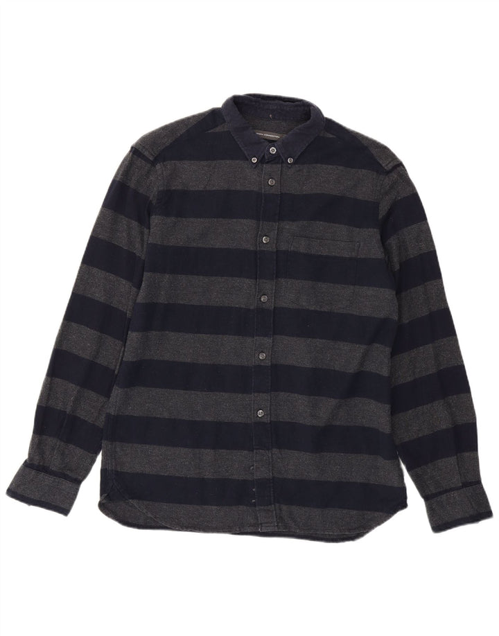 French Connection Herren-Flanellhemd aus mittelblauer, gestreifter Baumwolle