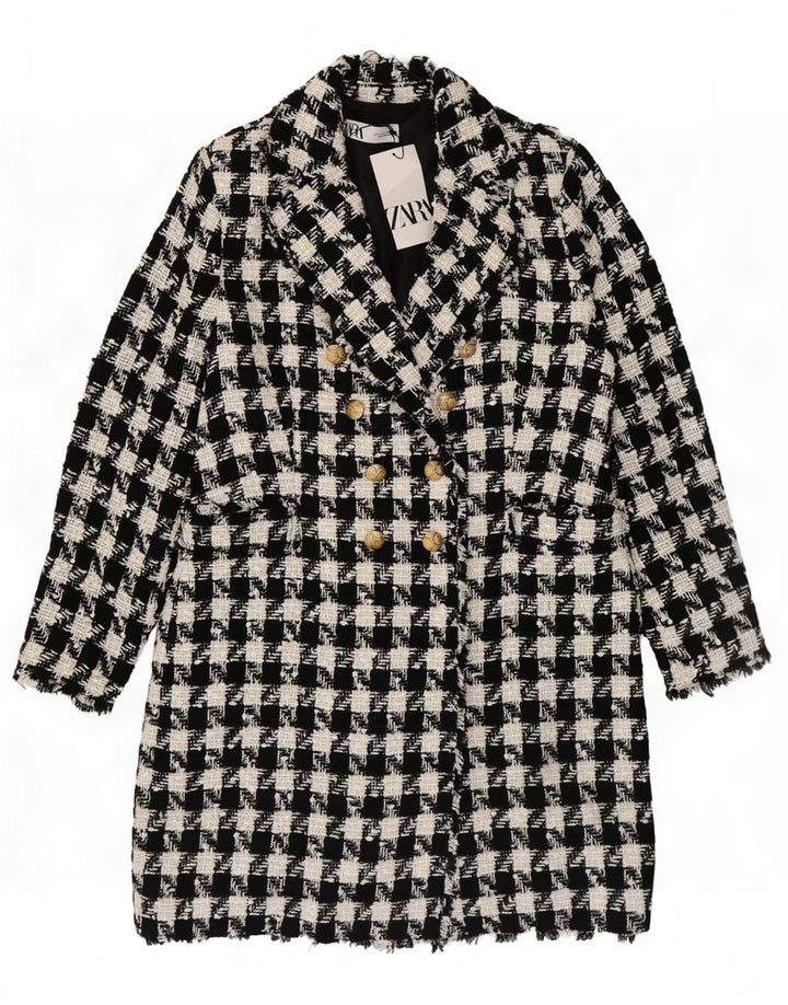 Zweireihiger Damenmantel von Zara UK 18 XL Schwarzer Hahnentritt-Polyester