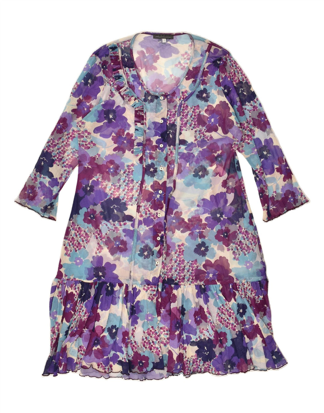 VINTAGE Womens Sundress UK 12 Medium Purple Floral Polyester | Vintage Vintage | Thrift | Second-Hand Vintage | Used Clothing | Messina Hembry 