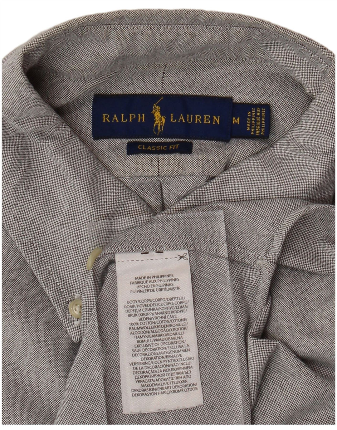 RALPH LAUREN Herren-Kurzarmhemd mit klassischer Passform, mittelgraue Baumwolle