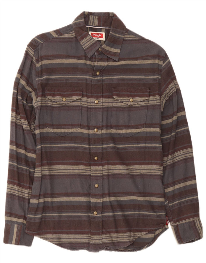 Wrangler Herren-Flanellhemd, klein, grau gestreift, Baumwolle