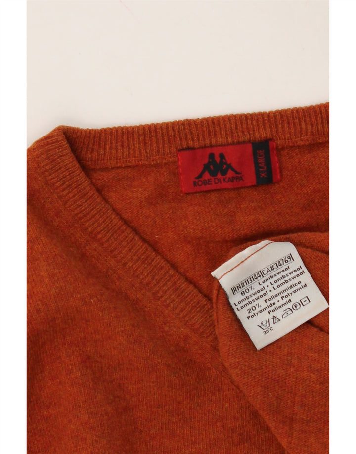 KAPPA Mens V-Neck Jumper Sweater XL Orange Lambswool Vintage Kappa and Second-Hand Kappa from Messina Hembry 
