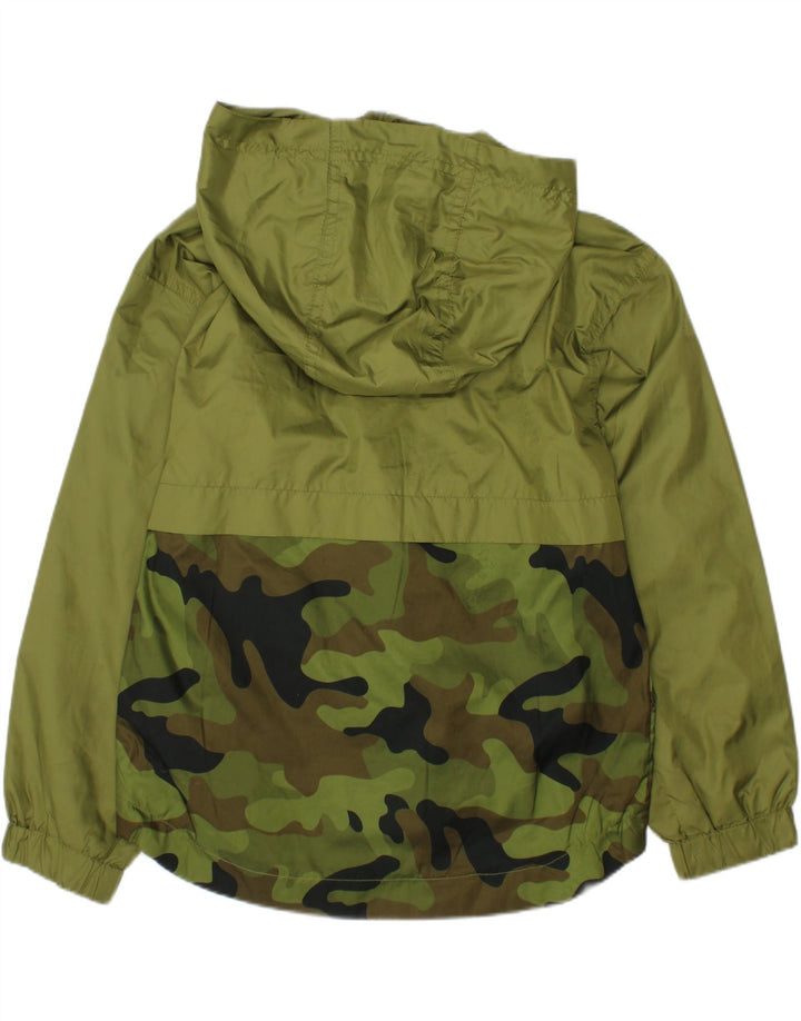 MICHAEL KORS Boys Hooded Rain Jacket 5-6 Years Green Camouflage Polyester