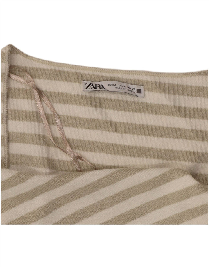ZARA Damen Crop Top UK 12 Mittelweiß gestreift