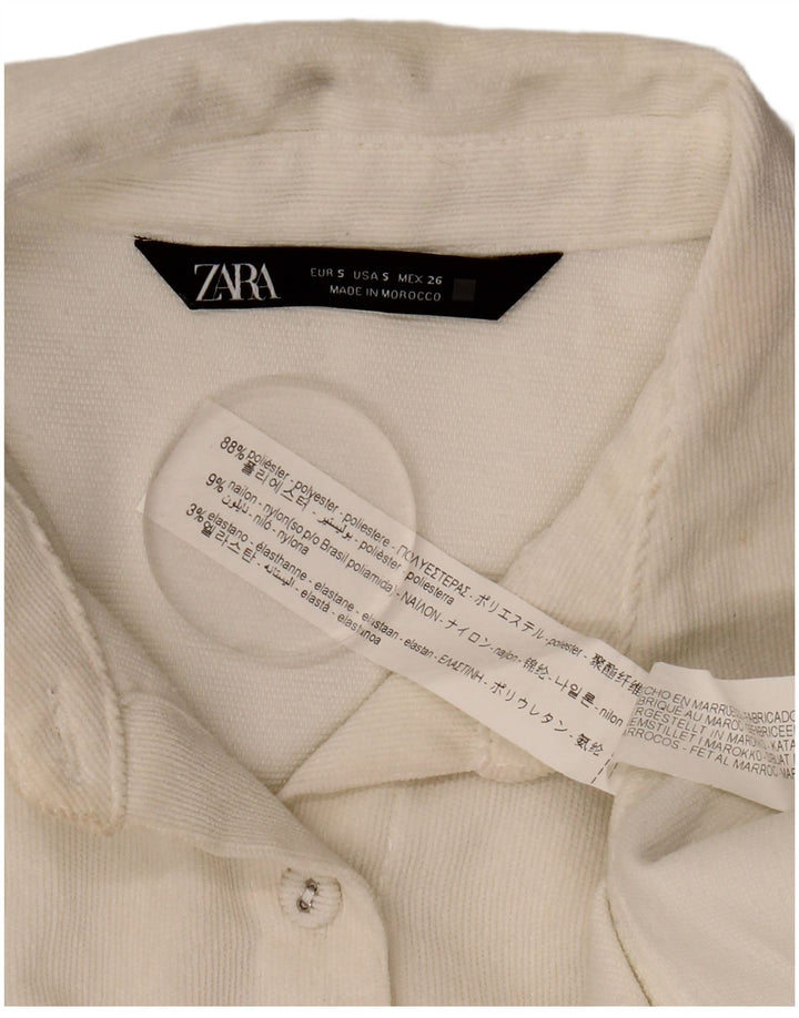 Zara Damen Übergroßes Cordhemd UK 10 Small Weiß Polyester