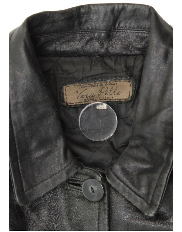 Vintage Damen Ledermantel mit Kapuze IT 50 XL Schwarzes Leder
