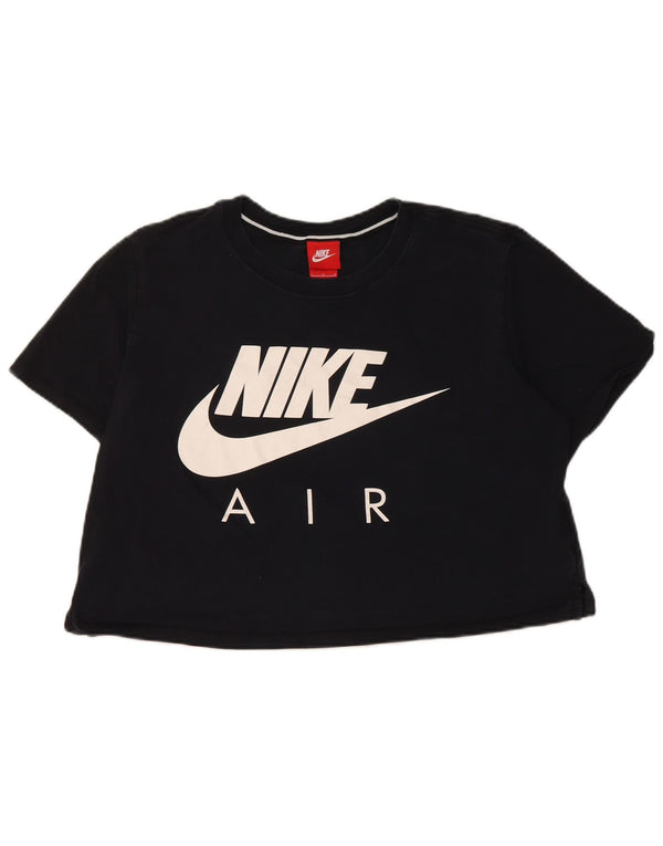 Nike Damen Crop Graphic T-Shirt Top UK 16 Large Schwarz Baumwolle