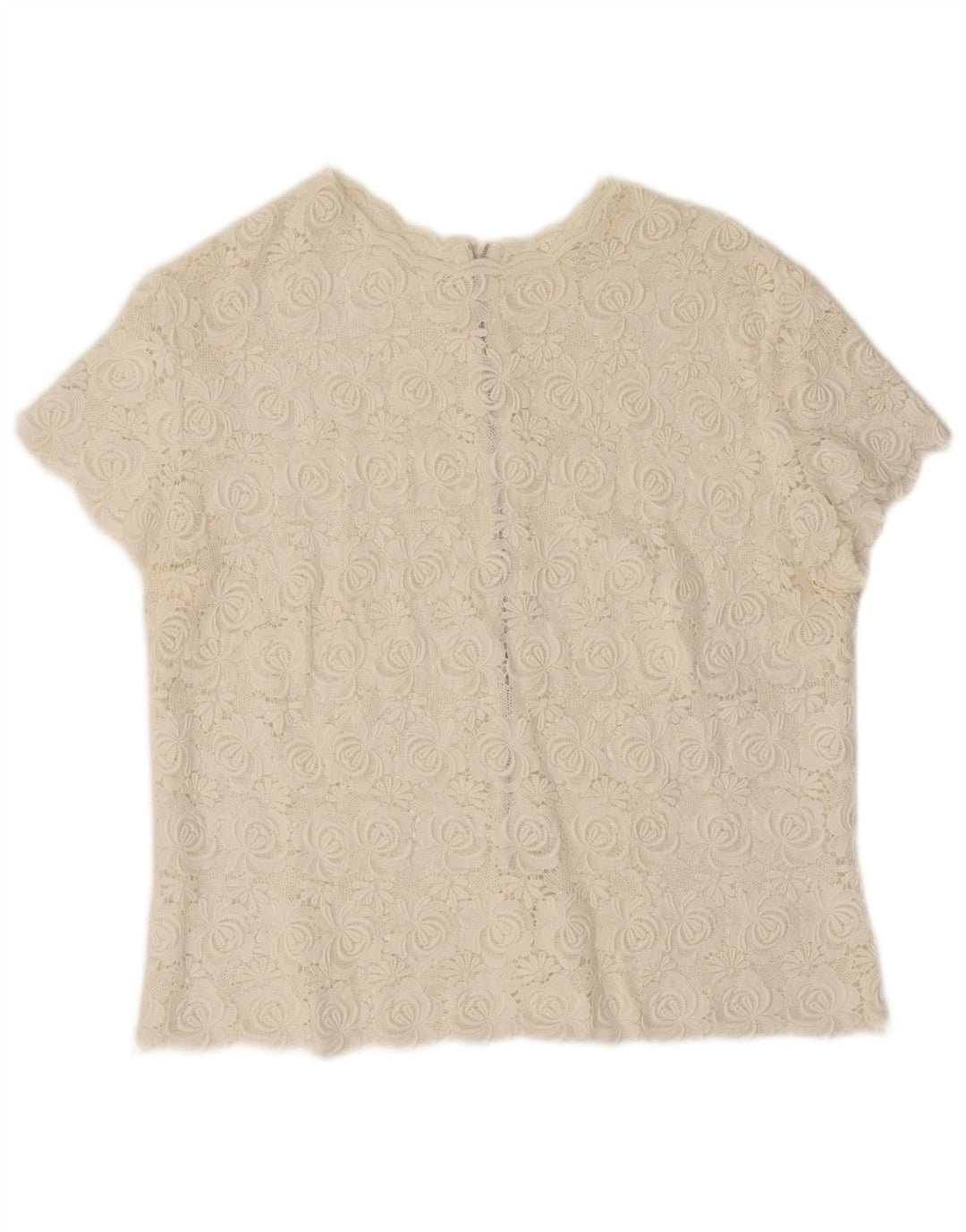 VINTAGE Womens Lace See Through Top UK 14 Medium White Floral